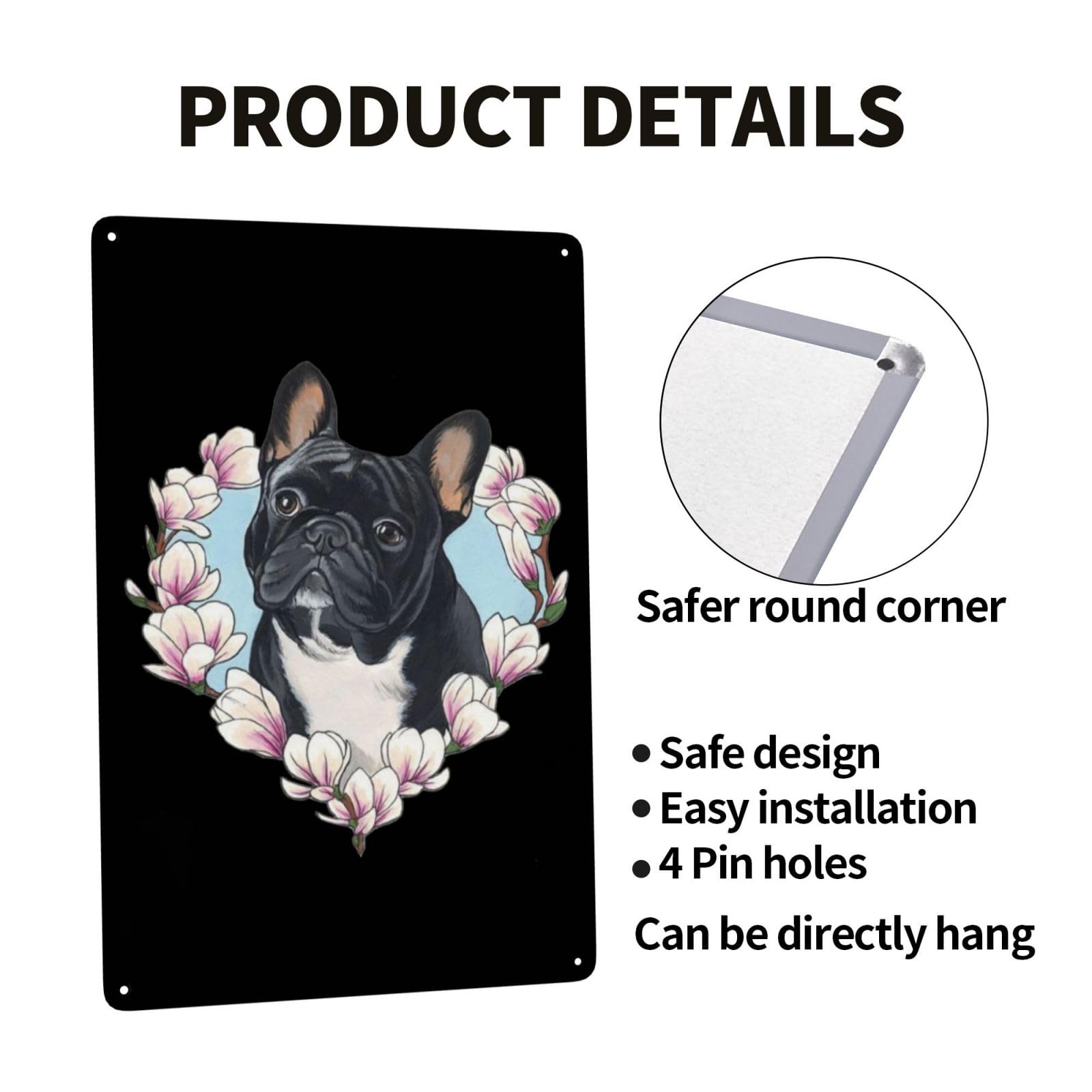 Amazon | 花 犬柄 フレンチブルドッグ ブリキ看板 メタル